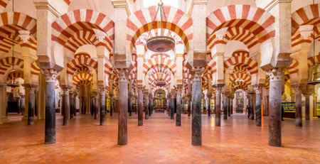 Wide panorama of Mezquita interior, Cordoba, Spainのeditorial素材