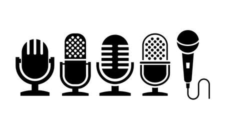 Microphone icons collection, vector illustration on white backgroundのイラスト素材
