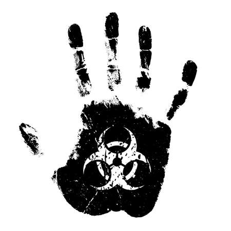 Handprint with biohazard sign, stop virus concept on white backgroundのイラスト素材