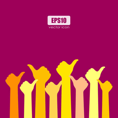 Raised hands with like sign, vector poster designのイラスト素材