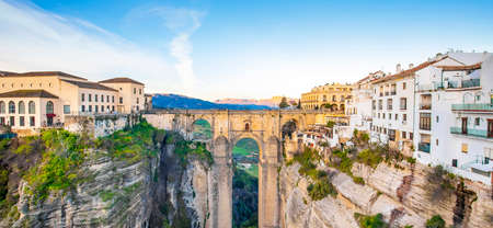 Punte Nuevo bridge and wide panorama of Ronda, Spainの写真素材