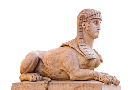 Ancient sphinx sculpture isolated on white backgroundの写真素材