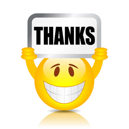 Emoji holding thanks sign, vector illustrationのイラスト素材