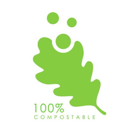 Compostable vector logo with green leaf on white backgroundのイラスト素材