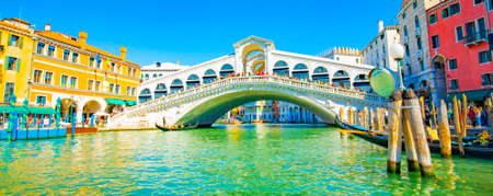 Grand Canal and Rialto bridge panorama in Venice, Italyの写真素材