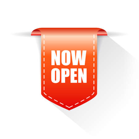 Red ribbon now open, vector illustration on white backgroundのイラスト素材
