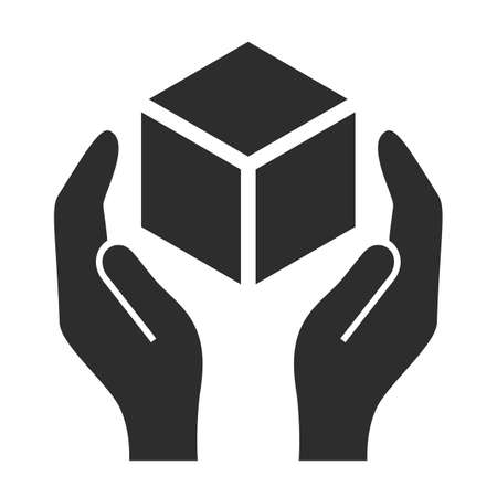 Handle with care vector icon, box and hands signのイラスト素材