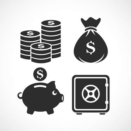 Money and finance vector icons set on white backgroundのイラスト素材