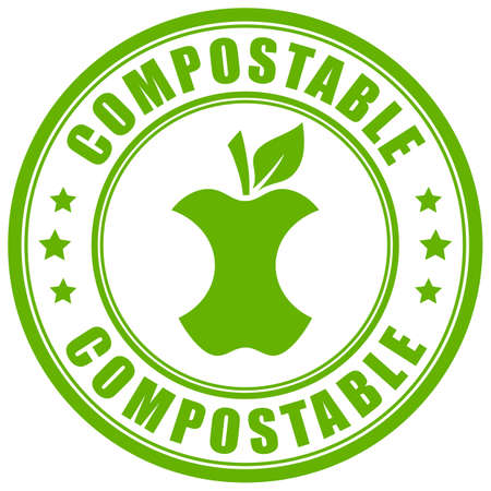Compostable waste vector green label on white backgroundのイラスト素材