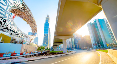 Dubai, UAE - 4 March, 2020: Dubai city panorama and central Sheikh Zayed Roadのeditorial素材