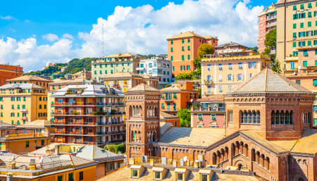 Multi-level achitecture in Genoa old town, Italyの写真素材