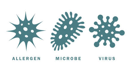 Allergen microbe and virus vector icons set on white backgroundのイラスト素材