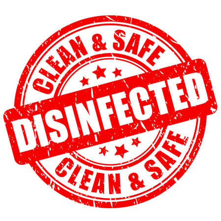 Disinfected clean and safe area, vector stamp isolated on white backgroundのイラスト素材