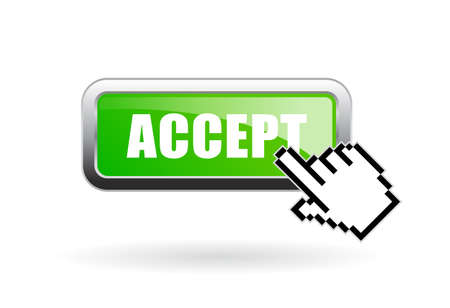 Accept web button with cursor, vector illustration on white backgroundのイラスト素材