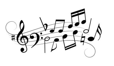 Swirling music melody and notes, vector illustration on white backgroundのイラスト素材