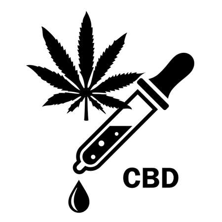 Cbd oil and cannabis leaf, medical vector icon on white backgroundのイラスト素材