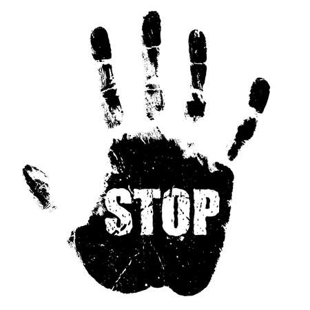 Grunge hand print, stop sign on white backgroundのイラスト素材