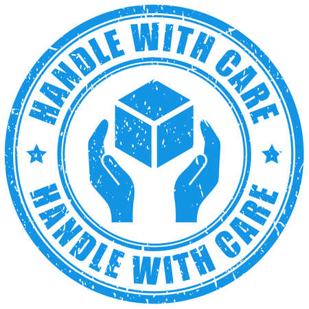 Handle with care grunge ink stamp isolated on white backgroundのイラスト素材