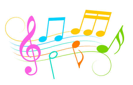 Colorful music notes and melody icon, vector illustration on white backgroundのイラスト素材