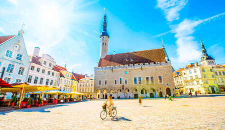 Tallinn, Estonia - 20 July, 2020: Town Hall Square and old city panoramic viewのeditorial素材