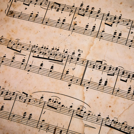 TALLINN, ESTONIA - 21 July, 2020: Old messy music sheet, abstract backgroundのeditorial素材