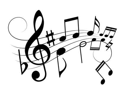 Music staff and notes, vector cartoon on white backgroundのイラスト素材