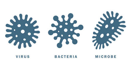 Microorganism icons set, virus bacteria and microbeのイラスト素材
