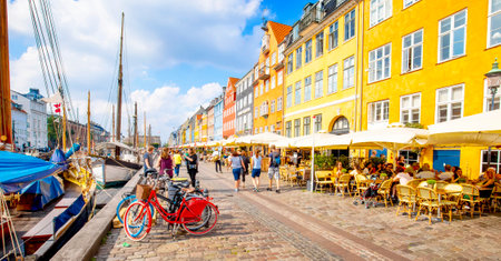 Copenhagen, Denmark - June 19, 2020: Nyhavn harbor and old town viewのeditorial素材