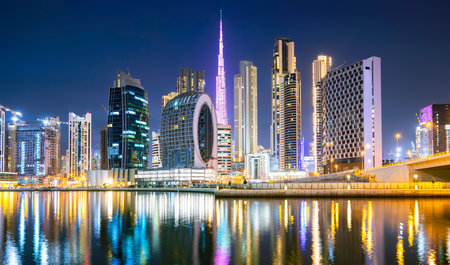 Dubai city ultramodern skyline, Arab Emiratesのeditorial素材