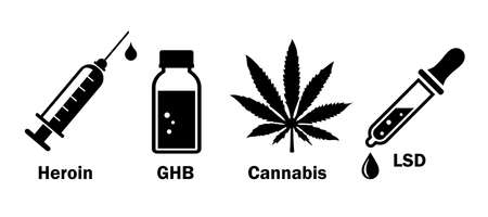 Narcotics vector icons set isolated on white backgroundのイラスト素材