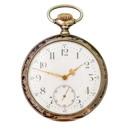 Old pocket watch isolated on white backgroundの写真素材