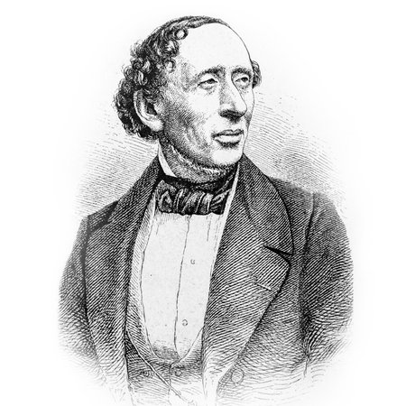 Hans Christian Andersen (1805-1875), Danish fairy tales author. Old engraved picture from antique book âMarchen fur Kinderâ (Fairy tales for children). Published by Loewes Verlag in Stuttgart (1907).のeditorial素材