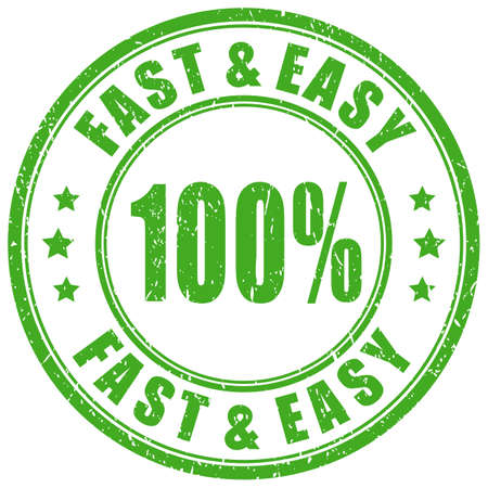 Fast and easy green rubber stamp isolated on white backgroundのイラスト素材
