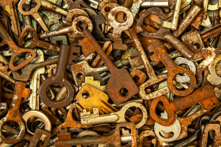 Old rusted keys, abstract backgroundの写真素材