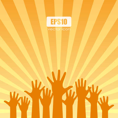 People crowd with rised hands, vector poster designのイラスト素材