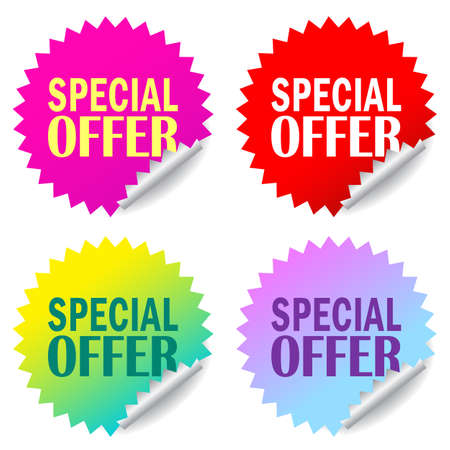 Special offer vector stickers set isolated on white backgroundのイラスト素材