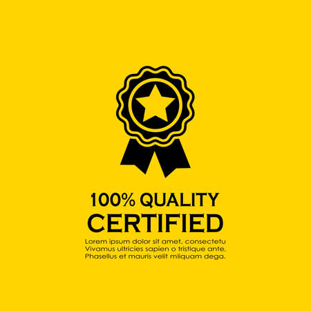Certified quality vector badge on yellow backgroundのイラスト素材