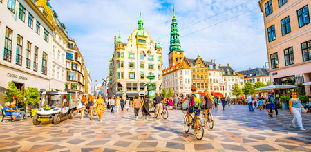 Copenhagen, Denmark - 19 June, 2020: Stroget pedestrians street and Amagertorv square in Copenhagen old townのeditorial素材