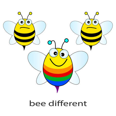 Bright colorful bee cartoon, be different conceptのイラスト素材