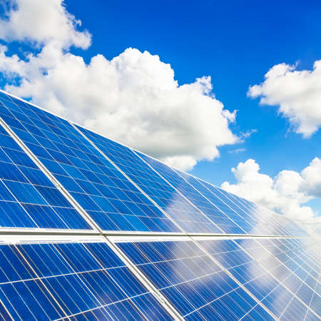 Solar panels and sun energy system, green energy conceptの写真素材
