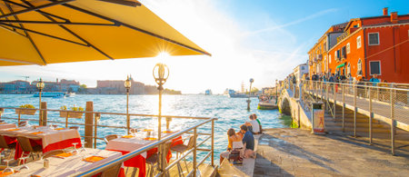 Venice, Italy - 14 August, 2020: Romatic sunset in Dorsoduro districtのeditorial素材