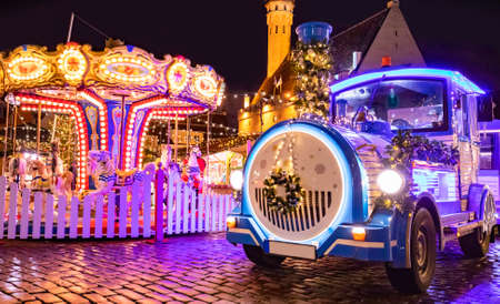 Town Hall square in Christmas decorations, Tallinn, Estoniaの写真素材