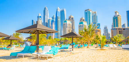 Jumeirah beach and Dubai city skyline, United Arab Emiratesの写真素材
