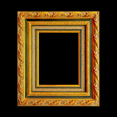 Curved wood frame isolated on black backgroundの写真素材