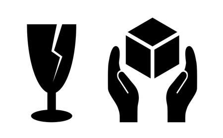 Fragile parcel, handle with care sign on white backgroundのイラスト素材