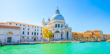 Venice Grand Canal view and Basilica di Santa Maria della Salute, Italyのeditorial素材