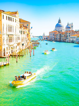 Venice, Italy - 14 August, 2020: Grand Canal and Basilica di Santa Maria della Saluteのeditorial素材