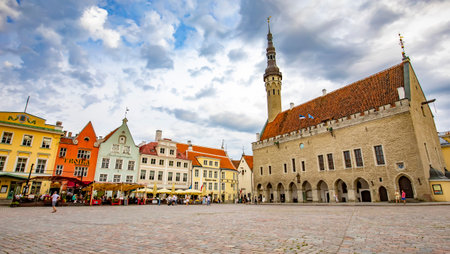 Tallinn, Estonia - 20 July, 2020: Town Hall Square and old city panoramic viewのeditorial素材
