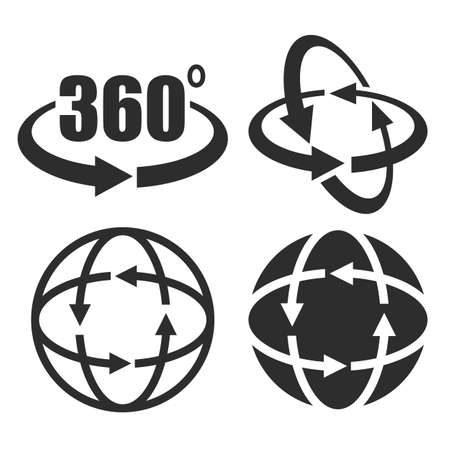 360 degree virtual tour vector icons set isolated on white backgroundのイラスト素材