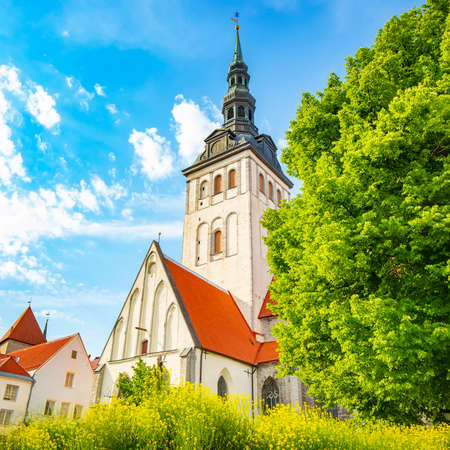 Tallinn old town view and St Nicholas Church, Estoniaの写真素材